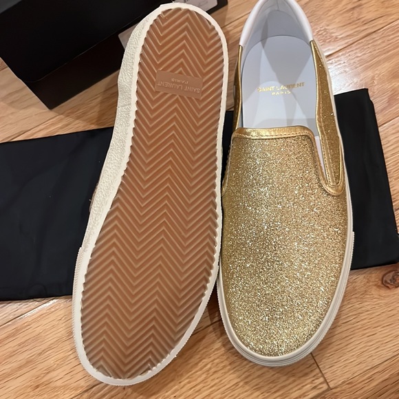 YSL Saint Laurent Mens Metallic Gold Slip-Ons - Picture 4 of 9